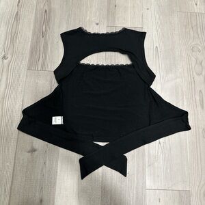 Black Open Back Top with Lace Trim